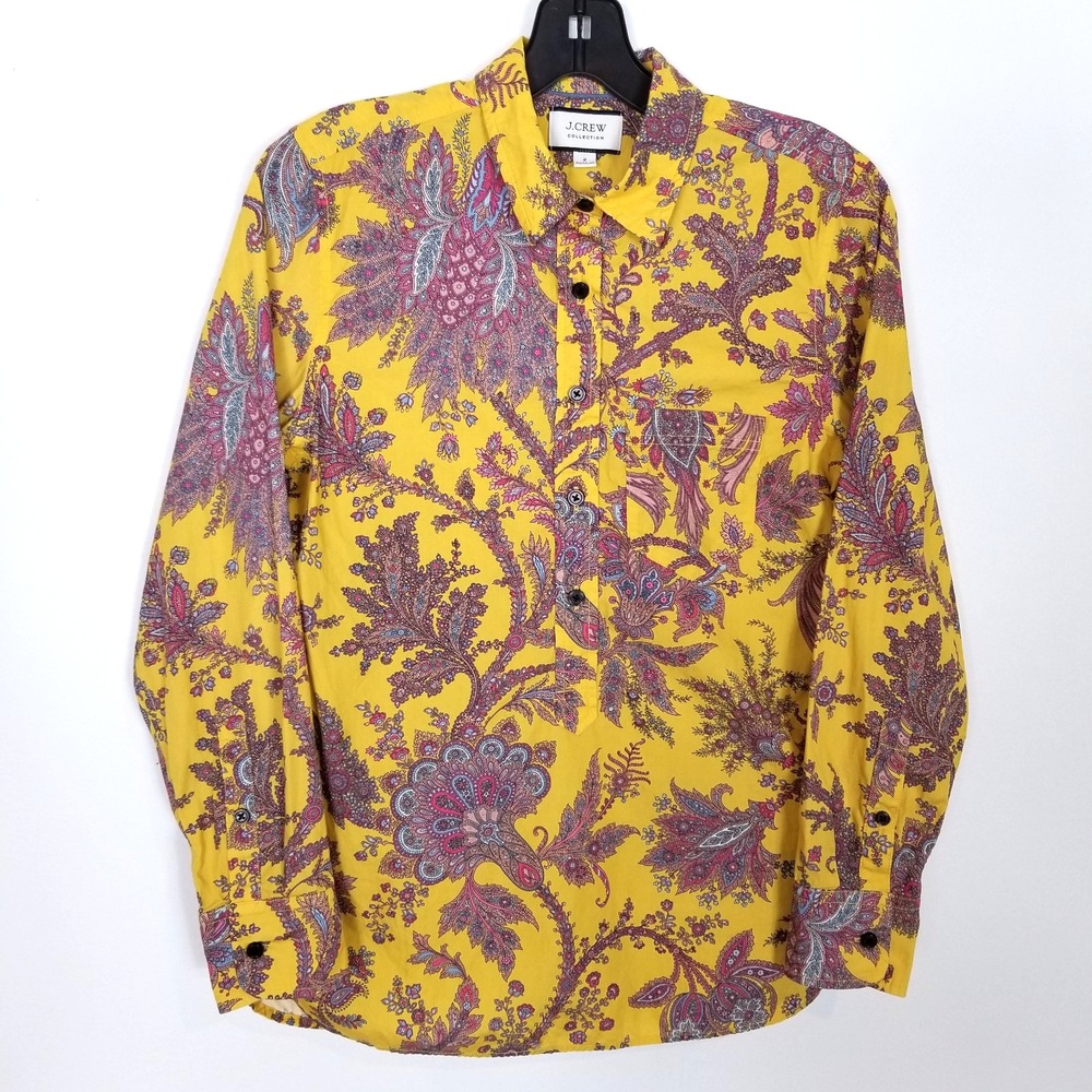 J.Crew Collection Womens Cotton Poplin Popover Top Sz‎ 2 Golden Paisley Blouse